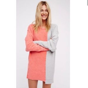 Free People Coloring In Pullover Colorblock Sweatshirt Dress Poppy Two Tone